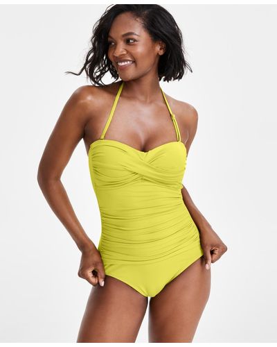 Anne Cole Twist-front Ruched One-piece Swimsuit - Yellow