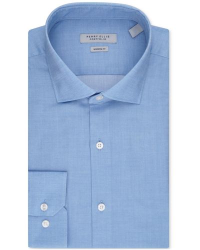Perry Ellis Modern-fit Lux Twill Solid Dress Shirt - Blue