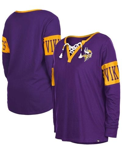 KTZ Minnesota Vikings Lace-up Notch Neck Long Sleeve T-shirt - Purple