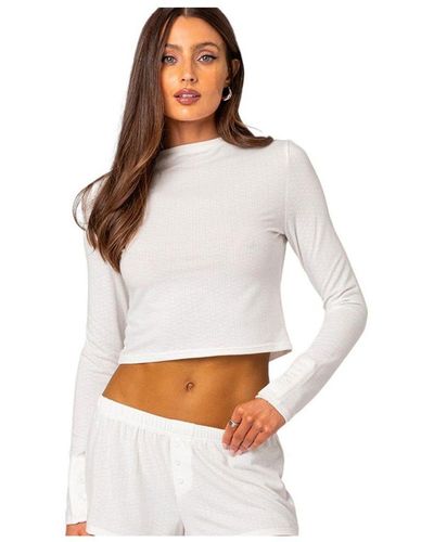 Edikted Homey Pointelle Long Sleeve T Shirt - White
