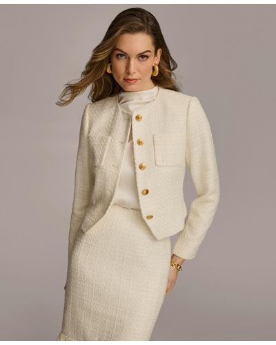 Donna Karan Collarless Tweed Jacket - Natural