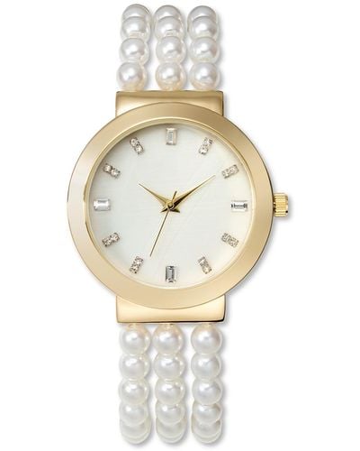 INC International Concepts Imitation Pearl Bracelet Watch 38mm - Metallic