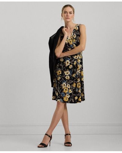 Lauren by Ralph Lauren Floral Surplice Jersey Sleeveless Dress - Black