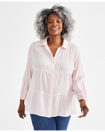 Style & Co. Plus Size Long-sleeve Tiered Tunic Shirt - White