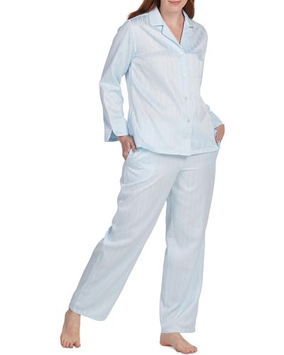 Miss Elaine 2-pc. Striped Notched-collar Pajamas Set - Blue