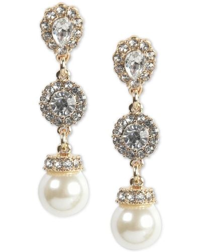 Charter Club Gold-tone Crystal Halo & Colored Imitation Pearl Linear Drop Earrings - White