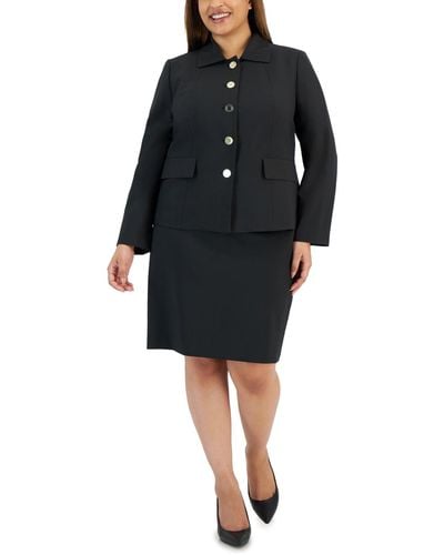 Le Suit Plus Size Crepe Wing-collar Jacket & Slim Skirt Suit - Black