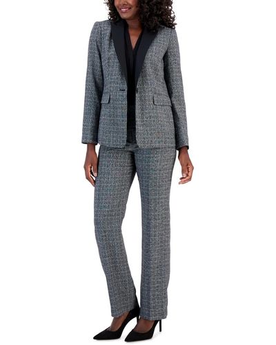 Le Suit Plaid One-button Contrast-collar Pantsuit - Gray