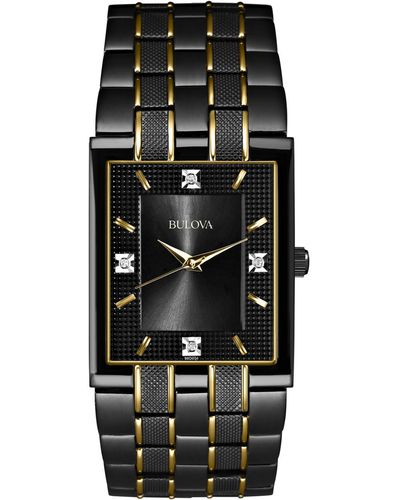 Bulova Men's Diamond Accent Black And Gold-tone Stainless Steel Bracelet Watch 30mm 98d004
