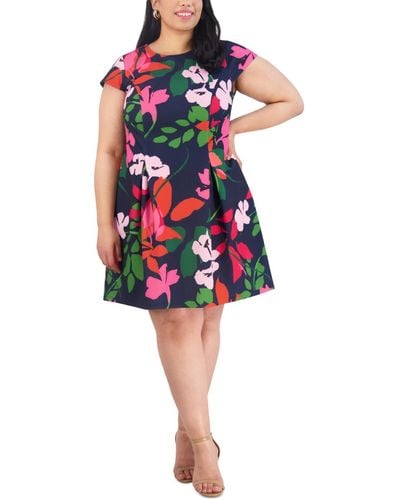 Jessica Howard Plus Size Floral-print Cap-sleeve Dress - Red