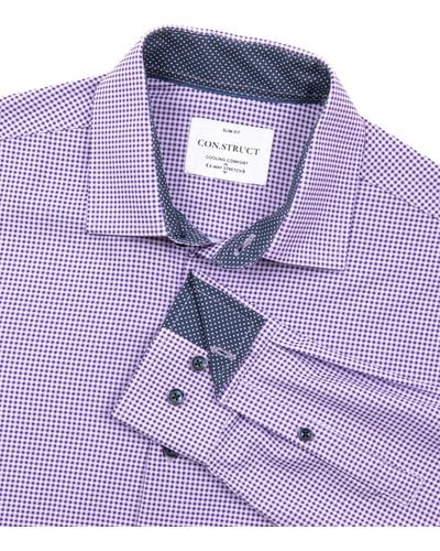 Con.struct Slim Fit Gingham Performance Stretch Cooling Comfort Dress Shirt - Purple