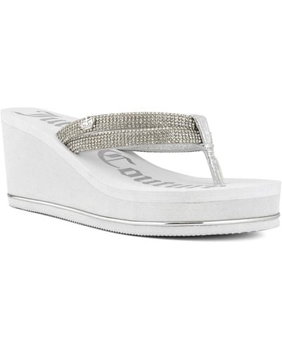 Juicy Couture Unwind Rhinestone Platform Wedge Sandals - White