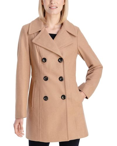 Anne Klein Double-breasted Wool Blend Peacoat - Natural