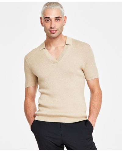 INC International Concepts Regular-fit Sweater-knit V-neck Polo Shirt - Natural