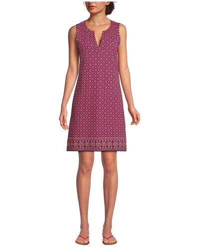 Lands' End Cotton Jersey Sleeveless Swim Cover-up Dress Print - Red