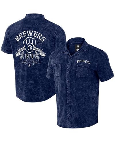 Fanatics Darius Rucker Collection By Distressed Milwaukee Brewers Denim Team Color Button-up Shirt - Blue