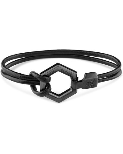 Philipp Plein Black-tone Hexagon Leather Flex Bracelet