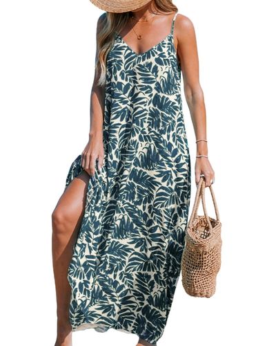 CUPSHE Blue Tropical Sleeveless V-neck Maxi Beach Dress