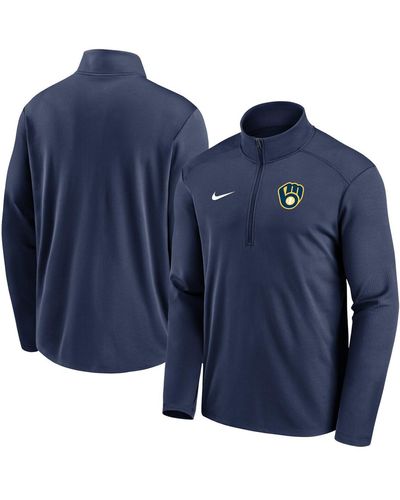 Nike Milwaukee Brewers Agility Pacer Performance Half-zip Top - Blue