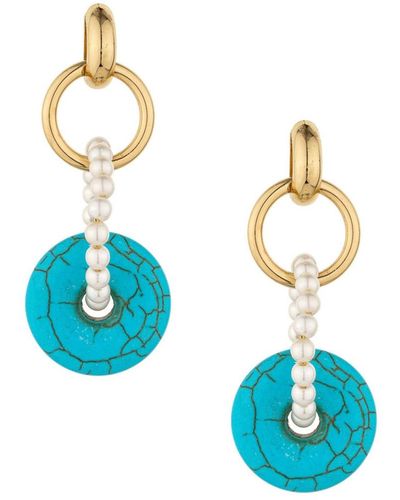 Ettika Imitation Pearl And Turquoise Donut Drop Earrings - Blue