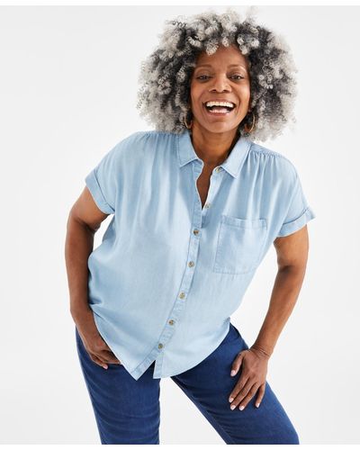 Style & Co. Plus Size Chambray Camp Shirt - Blue