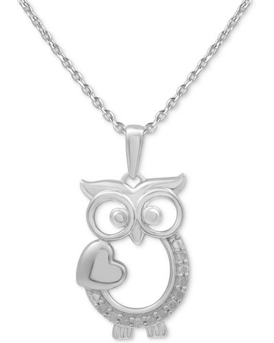 Macy's Diamond Owl Heart 18" Pendant Necklace (1/10 Ct. T.w. - White