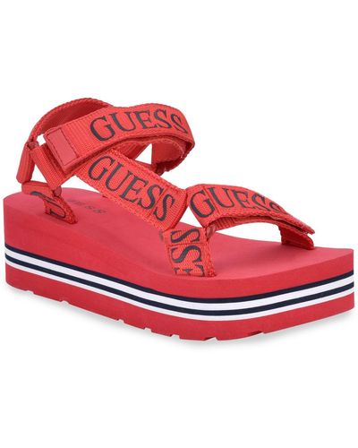 Guess Avin Strappy Platform Sandals - Red