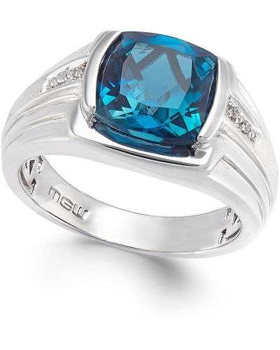 Macy's Men's Blue Topaz (5 Ct. T.w.) And Diamond Accent Ring In Sterling Silver - White