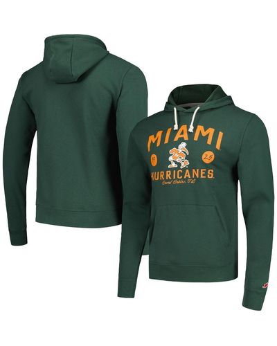 League Collegiate Wear Distressed Miami Hurricanes Bendy Arch Essential Pullover Hoodie - Green