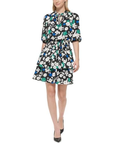 Karl Lagerfeld Printed Tiered A-line Dress - Blue