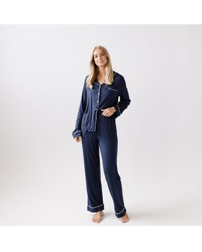 Cozy Earth Long Sleeve Stretch-knit Viscose From Bamboo Pajama Set - Blue