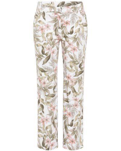 Olsen Mona Fit Slim Leg Tropic Jungle Print Pant - White
