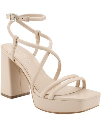 Marc Fisher Gimie Block Heel Strappy Dress Sandals - Natural