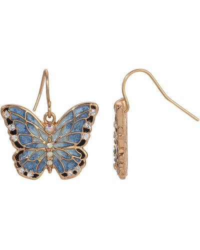 2028 Enamel Crystal Butterfly Earrings - Metallic