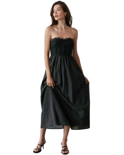 Crescent Lace Corset Strapless Midi Dress - Black
