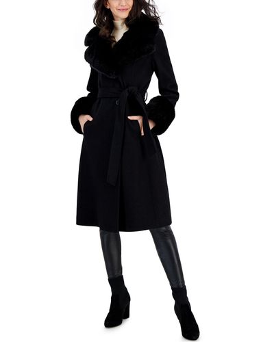 Via Spiga Wool Blend Belted Wrap Coat - Black