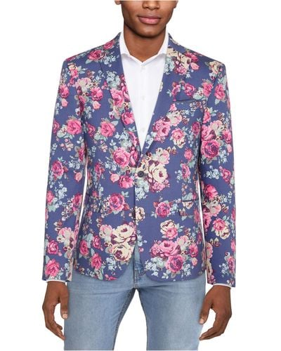 BarIII Slim-fit Floral Suit Separate Jacket, Created For Macy's - Blue
