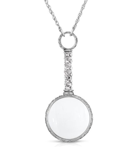 2028 Pewter Crystal Magnifying Glass 30" Necklace - Metallic