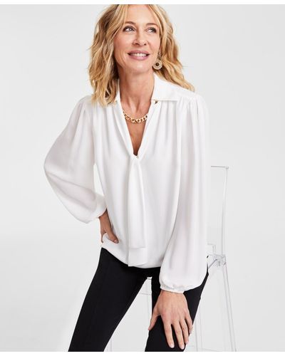 INC International Concepts Long-sleeve Chain-neck Blouse - White