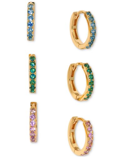 Girls Crew 18k -plated 3-pc. Set Small Multicolor Pave Hoop Earrings - White