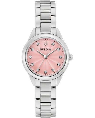 Bulova Sutton Diamond Accent Stainless Steel Bracelet Watch 28mm - Pink