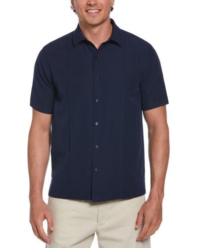 Cubavera Textured One-tuck Panel Short Sleeve Button-down Shirt - Blue