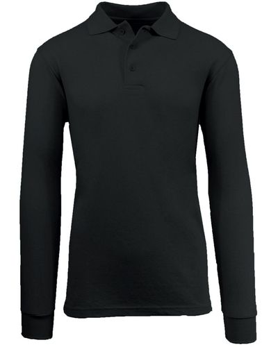 Galaxy By Harvic Long Sleeve Pique Polo Shirt - Black
