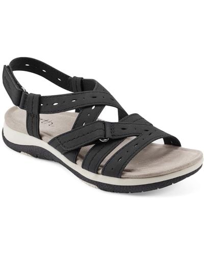 Earth Samsin Strappy Round Toe Casual Sandals - Black