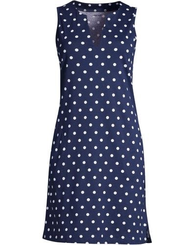Lands' End Long Cotton Jersey Sleeveless Swim Cover-up Dress Print - Blue