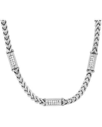 Steeltime Stainless Steel Wheat Chain And Simulated Diamonds Link Necklace - Metallic
