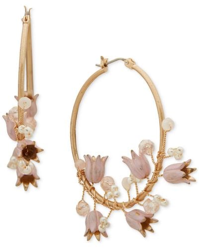 Lonna & Lilly Gold-tone Bead & Flower Statement Hoop Earrings - Metallic