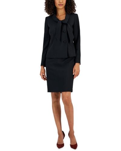 Le Suit Crepe Three-button Tie-collar Jacket & Slim Pencil Skirt Suit - Black