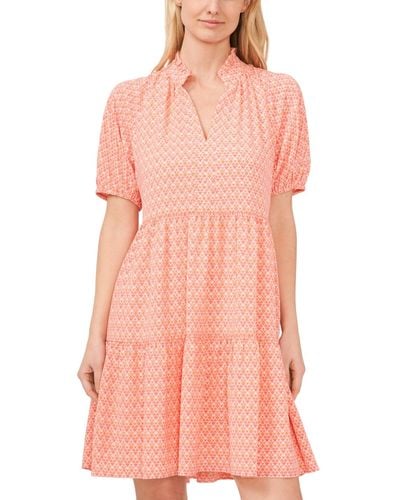 Cece Puff Sleeve V-neck Baby Doll Dress - Pink