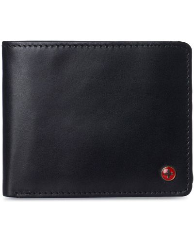 Alpine Swiss Genuine Leather Wallet Passcase Bifold Rfid Safe 2 Id Windows - Black